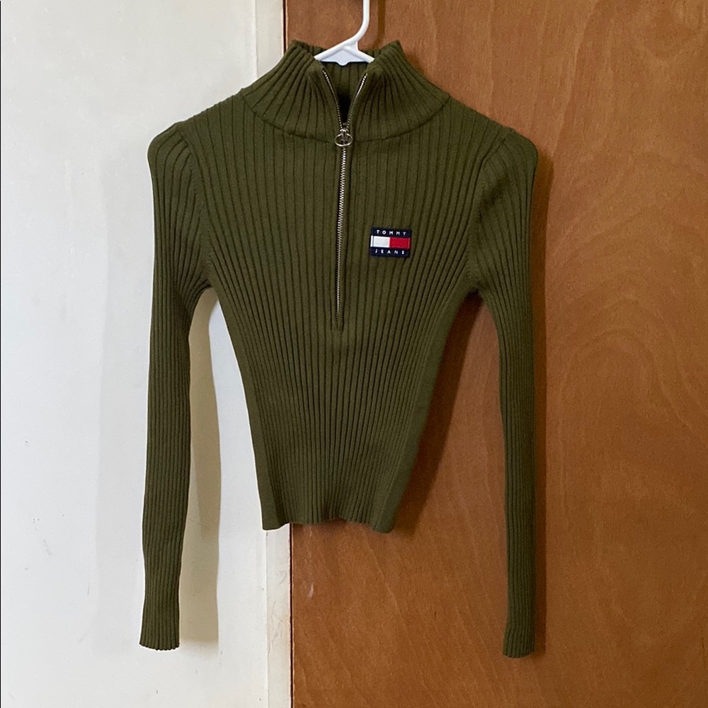 Tommy Hilfiger Olive Ribbed Half-Zip Sweater